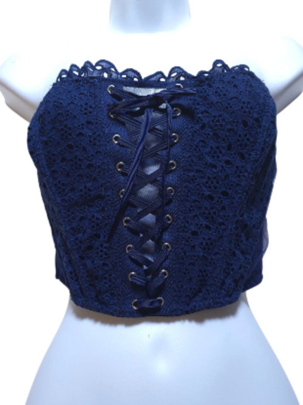 Victoria's Secret Dream Angels Navy Lace Up Corset Bustier Small